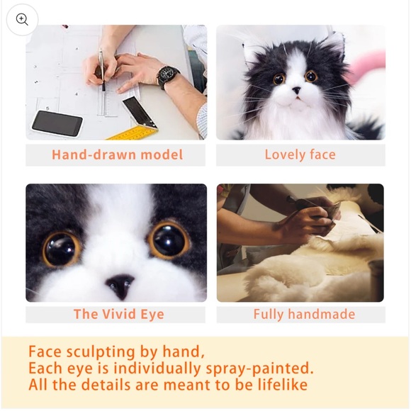 Realistic Black and White Plush Cat - Picture 3 of 7